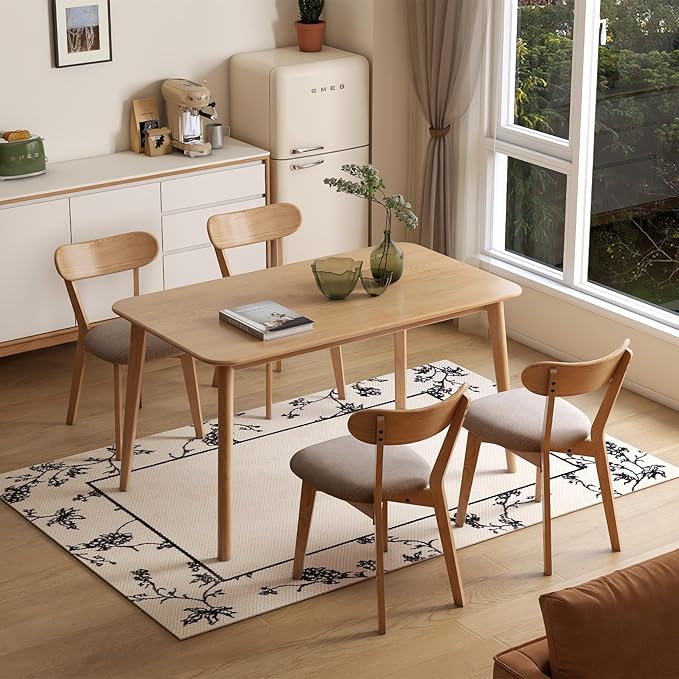 100% Solid Wood Upholstered Dining Chairs, Mid Century Modern Oak Dining Chairs with Curved Back Design with Butterfly Wing Shape for Kitchen, Dining Room, Restaurant (2PK, Log Color-Gray Cushion)