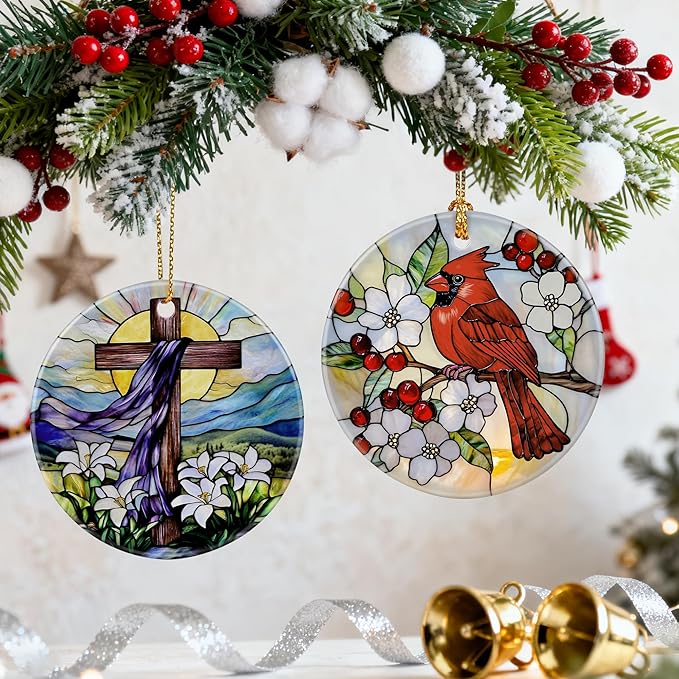 Cross Ornament | Christian Christmas Ornaments, Religious Christmas Decorations, Hanging Ornaments for Tree | Religious Decor, Christian Faith Gifts | Easter Gifts, Baptism Gift, Confirmation Gift