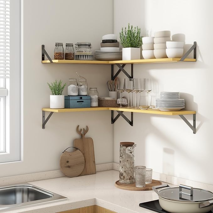 Axeman 24 Inch Floating Shelves | 8 Inch Deep Oak Wall Shelves Set of 2 | 24W x 8D Rustic Wood Shelves for Bookshelf Living Room Bedroom Home Office Bathroom