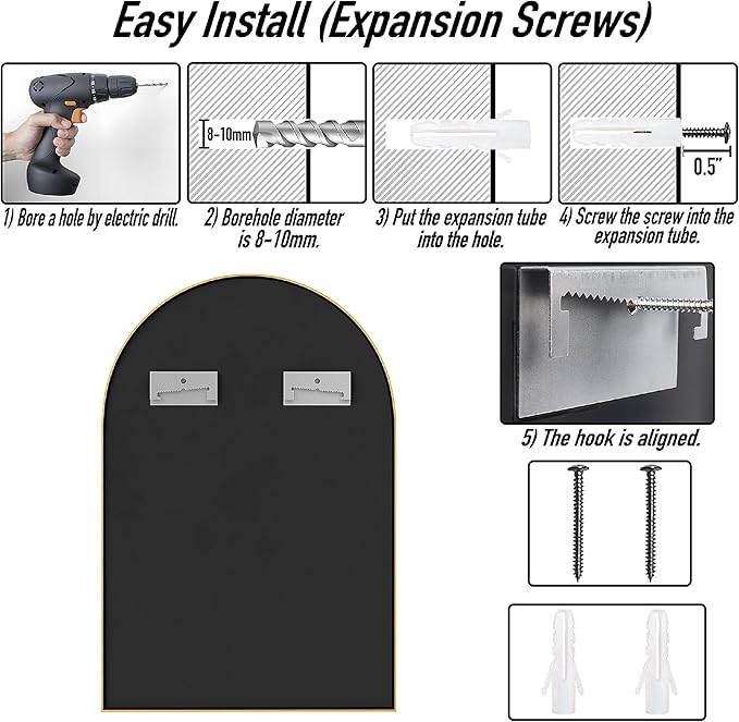 30x20 Arch Mirror Rectangle Wall Mounted Hanging or Against Wall Metal Aluminum Alloy Frame Mirrors for Entryway Bedroom Bathroom Living Room 30 20 inch Gold