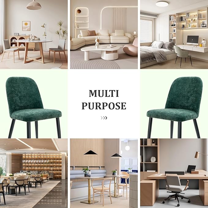 Upholstered Dining Chairs Set of 8, Mid Century Modern Fabric Dining Room Chair High-Back Padded Kitchen Chairs with Padded Seat and Metal Legs for Kitchen Dining Room Restaurant Cafe, Green