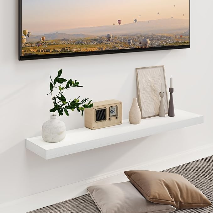 Fun Memories Floating Shelves for Wall, 40Inch Floating Shelves Set of 2, Hanging Shelf with Invisible Brackets, Wood Shelves for Living Room, Bedroom, Kitchen, White