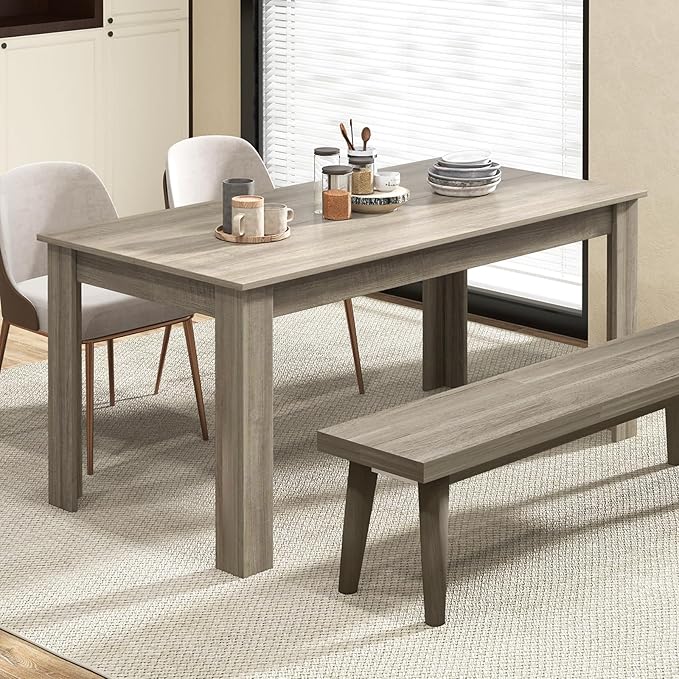Giantex Large Farmhouse Dining Table - 63" L x 31.5" W x 30" H, 330LBS Capacity, Center Table for Living Room, Home Office, Kitchen, Dinette, Dinner, Oak