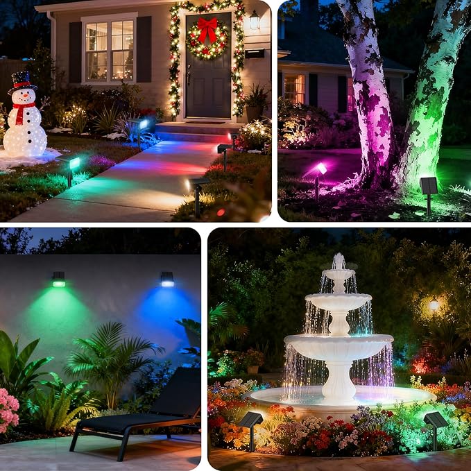 Solar Color Changing Spot Lights Outdoor Waterproof IP65, [12 Pack/32 LED/7 Modes] 2-in-1 Landscape Spotlights, Auto On/Off High Lumens Spot Lights for Outside Yard Garden Pathway Walkway