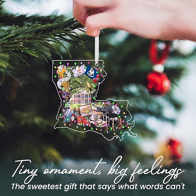 FLAGWIX Christmas Louisiana Gifts for Women Men - Acrylic Ornaments 2025 for Tree Decorations - Louisiana Christmas Ornaments with New Orleans and Mardi Gras Decorations, Gifts for Mom Dad Friends