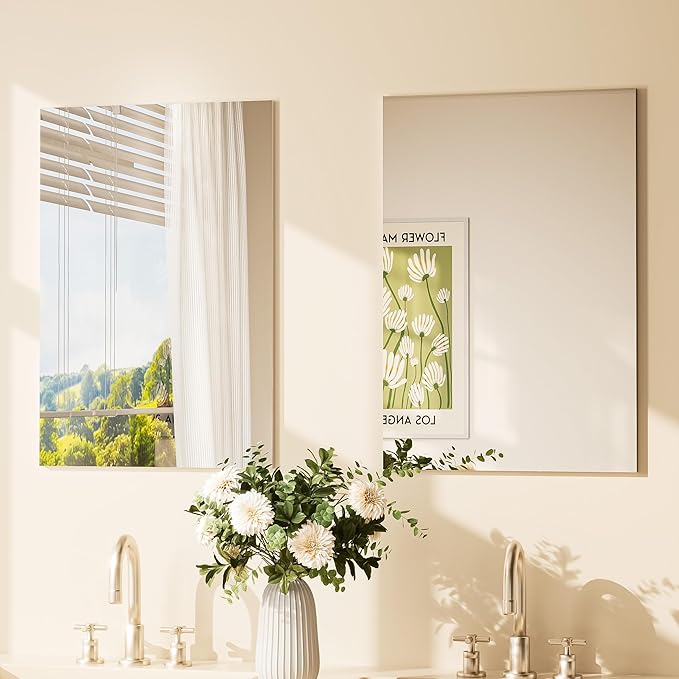 TETOTE Frameless Mirror 2 Packs 16" x 24" Tempered Vanity Mirror for Bathroom, Bedroom, Living Room, Entryway, Hallway, Home Gym, Vertically/Horizontally