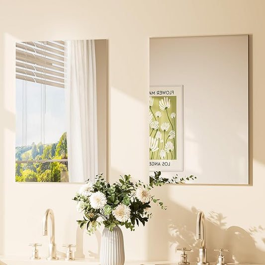 TETOTE Frameless Mirror 2 Packs 16" x 24" Tempered Vanity Mirror for Bathroom, Bedroom, Living Room, Entryway, Hallway, Home Gym, Vertically/Horizontally