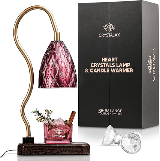 CRYSTALAX Candle Warmer Lamp with Rose Quartz Crystals – Luxury Flameless Candle Melting Lamp for Home Décor, Aromatherapy & Relaxation – Timer, Touch Sensor & 2 Bulbs Included with luxury gifting box