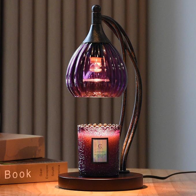 Candle Warmer Lamp with Timer Dimmer - Candle Light Warmer for Jar Candles with 2 Bulbs - Electric Candle Lamp Wax Warmer for Scented Wax Housewarming Gifts New Home Decor for Women Purple Black