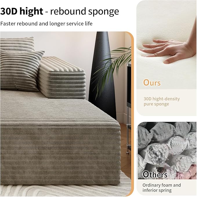 107.5"Cloud Modular Sectional Couch with 1 Ottoman,Modern Minimalist Upholstered Couches, Comfort U Shaped Sofa for Living Room,Deep Seat Corner Couch，No Assembly Required (Camel,Right Facing Chaise)