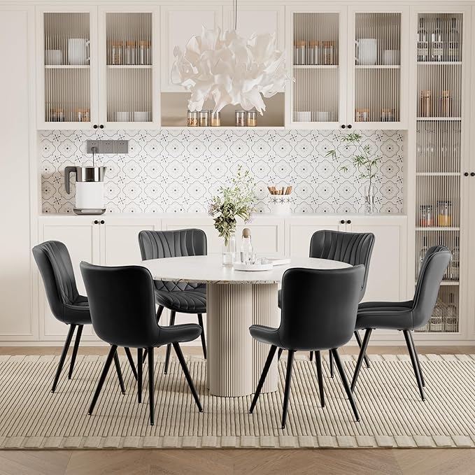 Dining Chair Set of 4 PU Leather Dining Room Chairs Upholstered Comfy Dining Chairs Modern Kitchen Armless Side Chair with Sturdy Metal Legs,Black