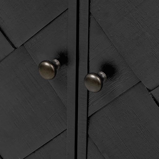 60'' Curved Sideboard with 4 Doors and Bottom Shelf, Versatile Wooden Accent Storage Cabinet Entryway Console Table for Hallway Living Room Dining Room (Black-4.16)