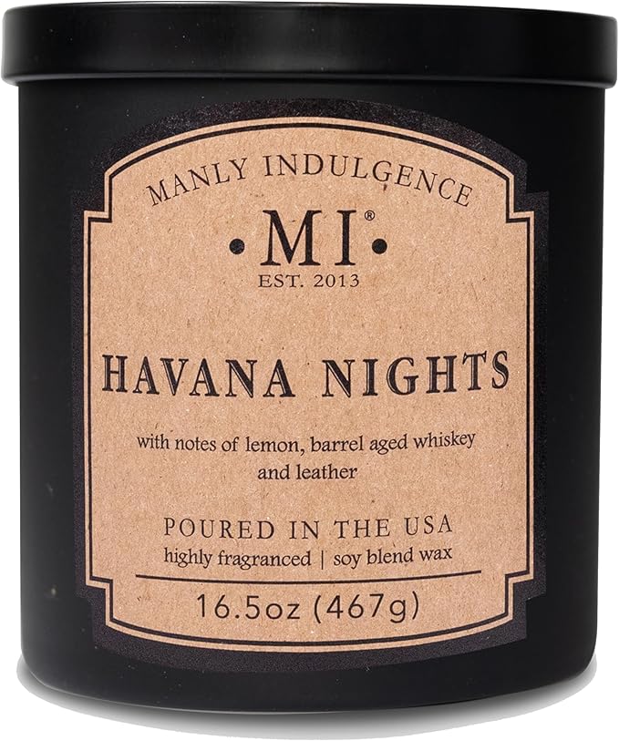 Manly Indulgence Havana Nights Scented Candles for Men, 2 Wick, 16.5 oz, Premium Soy Blend Wax, 60H Burn, Candles for Home Scented - Made in The USA