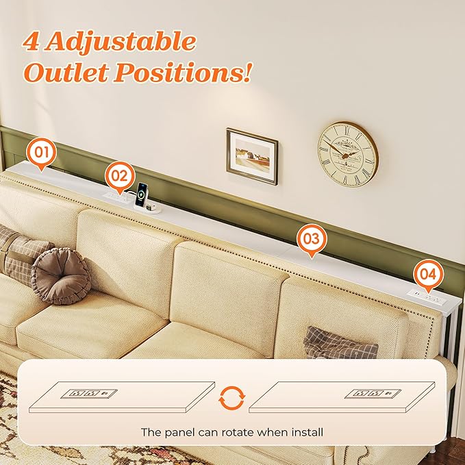 SUPERJARE Sofa Table with 2 Power Outlets and USB-C Ports, 5.9 Inch Narrow Console Table with Storage, Extra-Long, for Entryway Hallway Couch Behind Sofa, Small Spaces, White,102.3 Inch