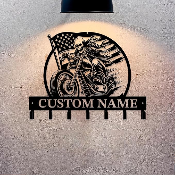 magilab Personalized Custom Name Motorcycle Keys Hooks,Metal Art Clothes Hooks, Motorcycle Lover Wall Home Storage Decorative,Key Holder Hooks for Wall (Style J)