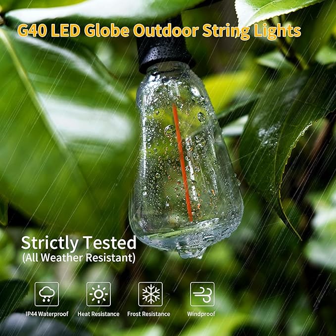 40FT LED Outdoor String Lights Waterproof, 2700K ST38 LED Globe Outdoor Lights for Patio with 27 Edison Vintage Shatterproof Bulbs, Connectable Backyard Lights for Garden, Bistro, Porch, Cafe