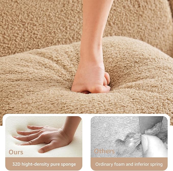 Camel Teddy Fabric Cloud Ottoman, Modern Boneless Modular Footstool in a Box for Living Room, Comfortable Deep Seat Design, No Assembly Required, Sofas para Sala