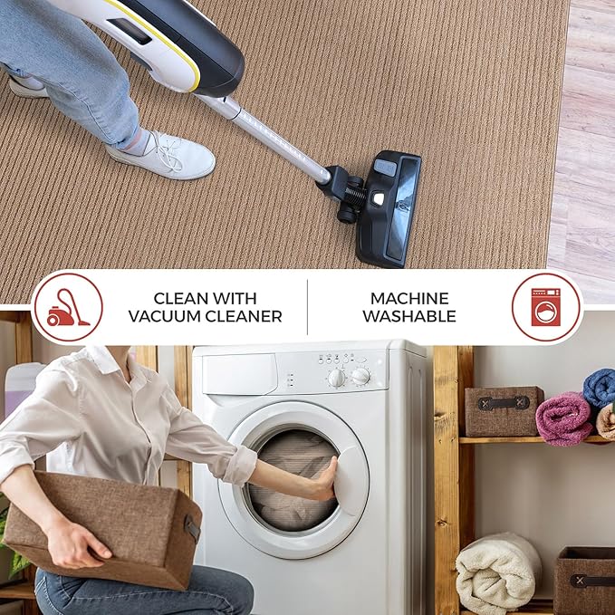 Non Slip Beige Solid Rubber Back Thing Runner Rugs for Living Room 2x10 for Kitchen, Rug for Bedroom and Hallway, Stain Resistant Easy Cleaning Non Shedding Carpet Beige 2 x 10