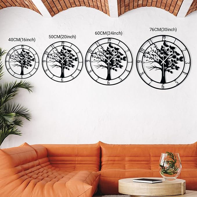 20inch/50cm Large Tree of Life Wall Clocks for Living Room Decor,Bedroom,Battery Operated Metal Big Decorative Silent Non Ticking Wall Clock for Farmhouse(Tree of Life, 20 inches)