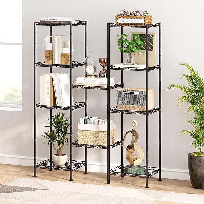 HOMEFORT Storage Shelves, 5-Wire Shelving, Metal Shelving Unit Adjustable Storage Shelves Rack for Kitchen, Pantry, Bathroom, Black, 11.4" W x 11.4" D x 46" H