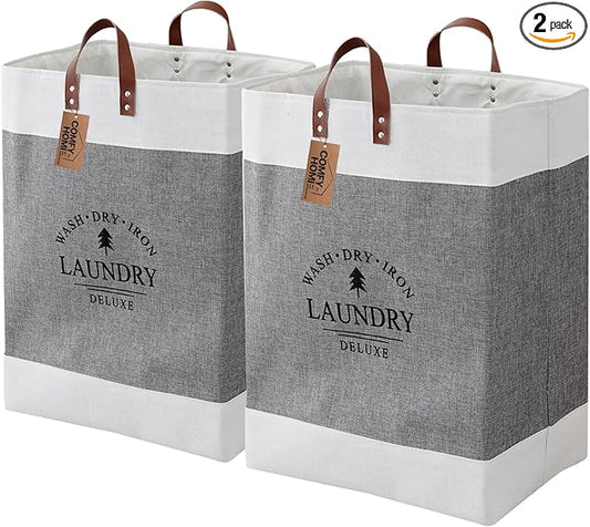 COMFY HOMI 2Pack 76L Laundry Basket & Hamper, Large Collapsible Waterproof Clothes Baskets with Handles, Freestanding Laundry Hampers for Bedroom Bathroom Dorm - 15.8x11.8x21.7 Inch - White/Grey