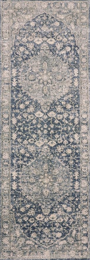 Loloi Teagan Collection TEA-01 Denim/Mist 2'-8" x 13' Runner Rug, Large, Soft Neutral Rug, High-Traffic for Living Room, Bedroom, Home Office, Dining Area