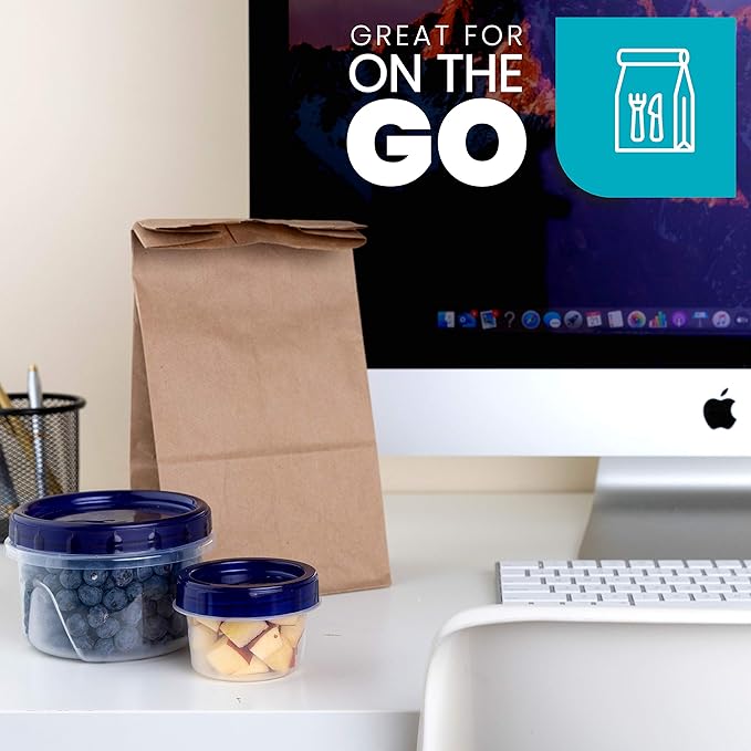 PLASTICPRO [4 oz 144 Pack] Twist Top Deli Containers Clear bottom With blue Top Twist on Lids Reusable, Stackable, Food Storage Freezer Container Pack of 144