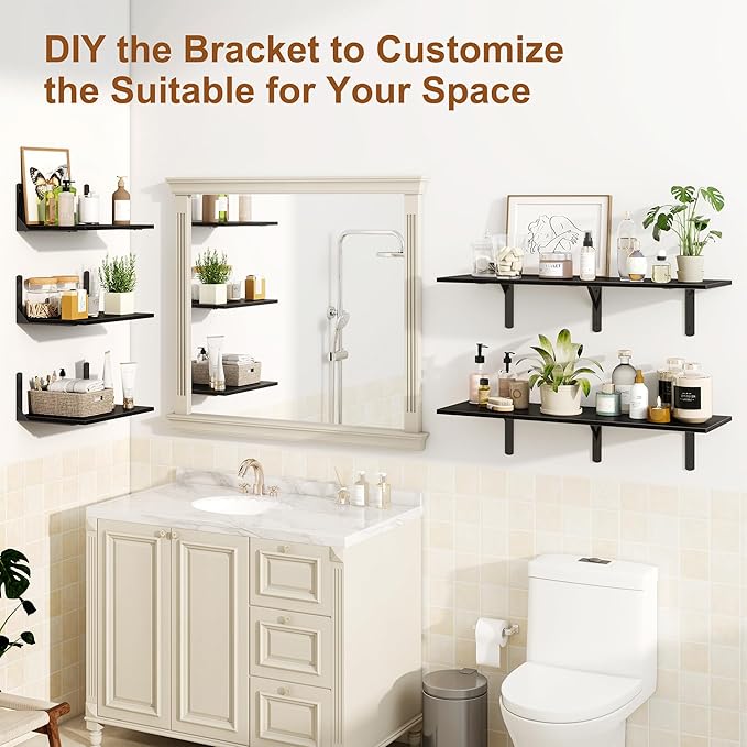 Fun Memories Deep Floating Shelves for Wall, 12 Inch Deep Black Wall Shelf, 24 Inch Long Floating Shelves with Bracket Set of 2, Rustic Deep Storage Shelf for Bedroom, Living Room, Kitchen