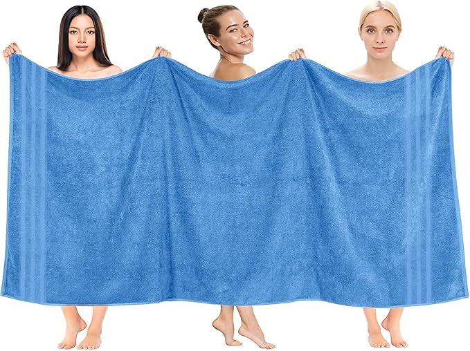 DAN RIVER 2 Pack Luxury Bath Sheets 35x70, 600 GSM, Soft & Quick Dry 100% Ring Spun Cotton Towels Ideal for Hotels, Spas, Gyms & Salons Extra Large, Medium Blue