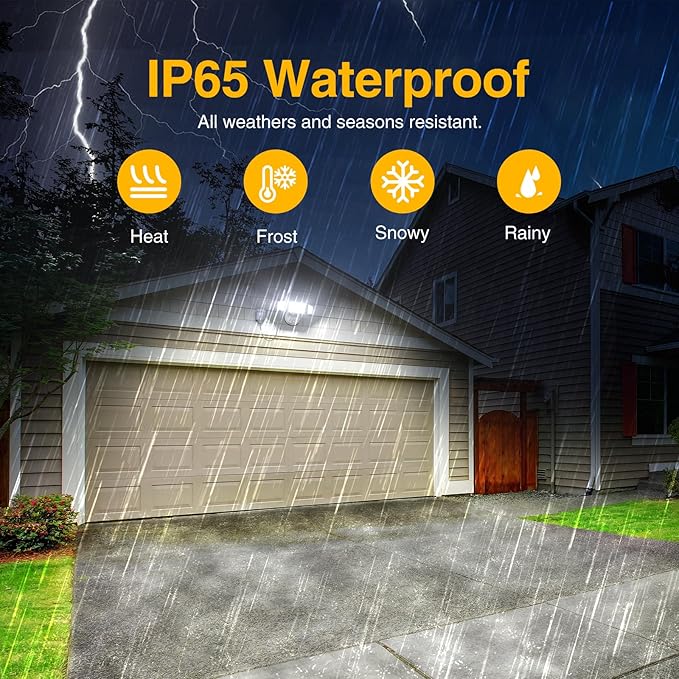 Onforu 60W Plug in Flood Light,6000 LM Dusk to Dawn Outdoor Lighting,White Outdoor Lights with Remote,IP65 Waterproof Security Lights,2Modes 3 Adjustable Heads Light for Garage Yard