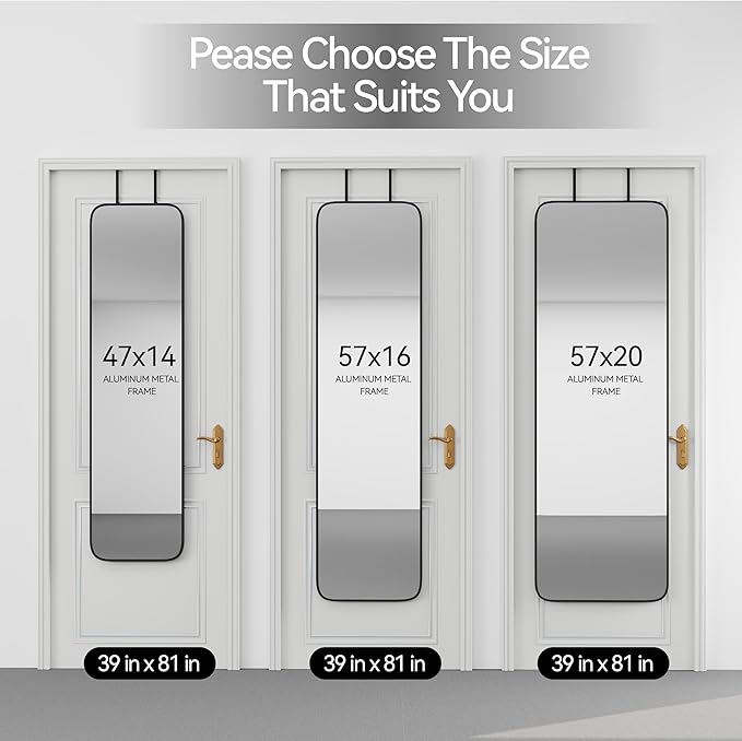 57x16 Door Hanging Full Length Mirror, Floor Stand (Height 5.7ft just Body in1.3ft) Wall Mounted Metal Frame Rectangle Dressing Mirrors for Bedroom Bathroom Room 57 inch Black