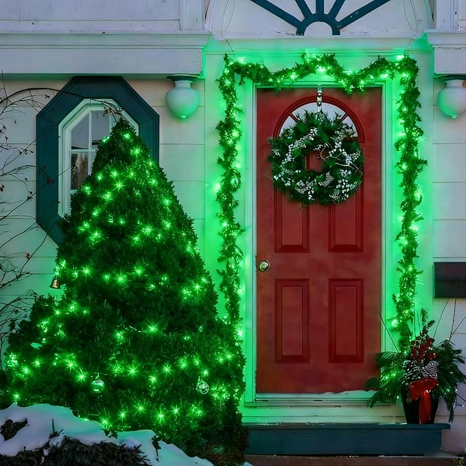QITONG 165ft 500 LED Green Christmas Lights, 8 Modes Outdoor String Lights Plug in, Clear Wire Twinkle Xmas Light Indoor