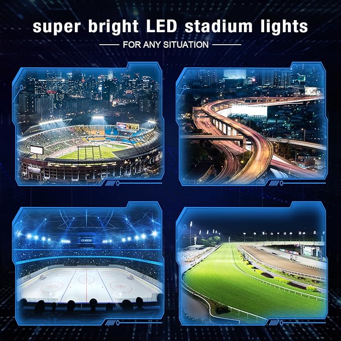 800W Outdoor LED Stadium Lights, Heavy Duty Round Floodlight Super Bright Commercial Arena Sport Field High Pole Lighting with IP66 Waterproof Adjustable Bracket for Large Area Court Farm