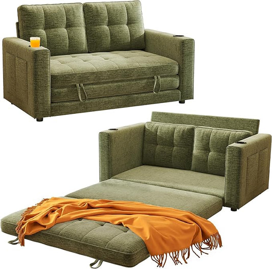 WorthFurni Convertible Sofa Bed, Folding Sofa Bed 2 in1 Pull Out Loveseat Sleeper Sofa, Floor Sofa Bed for Small Spaces Folding Couch Bed with Pillows for Living Room Bedroom - Green