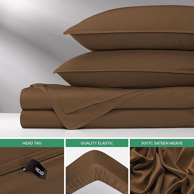 Pure Bamboo Full Sheets, Genuine 100% Organic Viscose Derived from Bamboo Bed Sheet Set, Luxuriously Soft & Cooling, Double Stitching, 2 Year Quality Promise (Full, Coconut Husk)