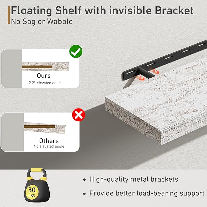 Fun Memories Deep Floating Shelves - 16" W x 9.3" D x 1.6" H Rustic Grey Wall Shelf - Wall Mounted Shelves for Storage - Wooden Shelves with Invisible Brackets for Living Room, Farmhouse - Set of 2