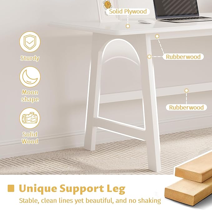 IOTXY Solid Wood Writing Table - 48" W x 24" D Minimalist Computer Desk for Home Office, Work, Study, Creativity, and PC Workstation, White