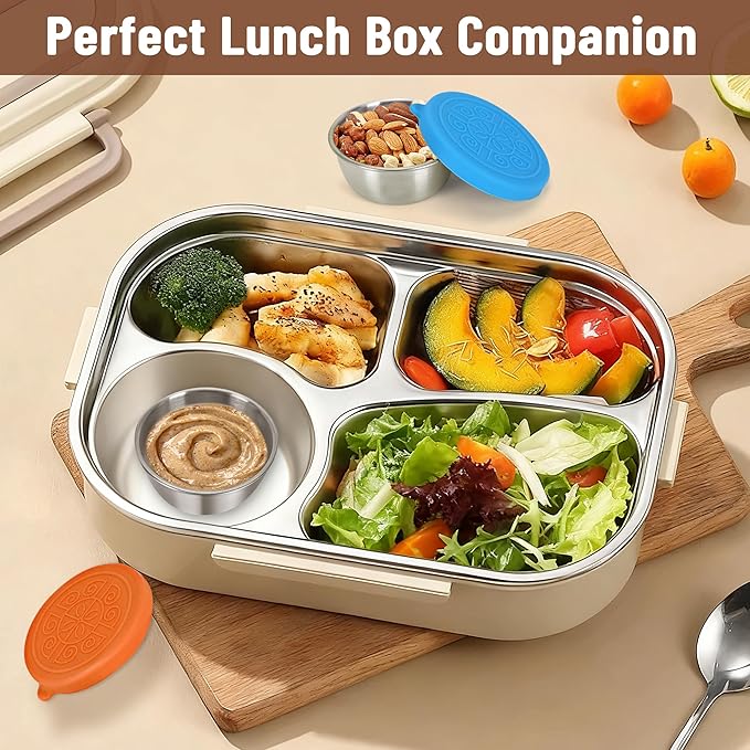 12 Pack Stainless Steel Snack Containers for Kids, 6oz & 1.6oz Leakproof Snack Salad Dressing Containers with Easy-Open Silicone Lids, Reusable Lunch Box Containers for Office & Travel