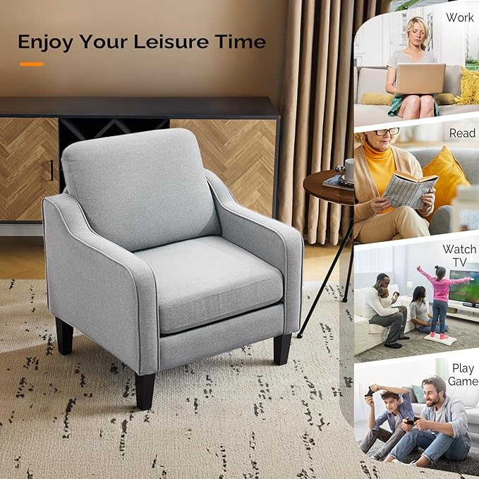 VINGLI Accent Chairs for Living Room, Line Comfy Upholstered Sofa Chair Mid Century Modern Armchair for Bedroom, Home Office, Small Spaces, Apartment