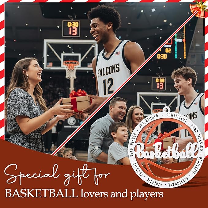 Basketball Ornaments for Christmas Tree 2025 - Basketball Ornament for Men, Woman, Coaches, Sports Fan - 2 Layer Wooden Sports Ornaments - Christmas Hanging Decor Gift for Sport Lovers, Sport Players