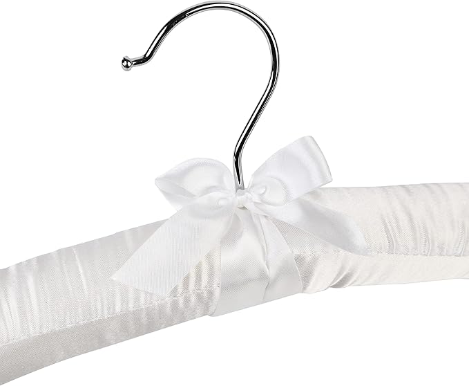 Pure White Satin Padded Sweater Hangers 10 Pack, Blouse Hanger with Thick & Soft Foam for Bridal Wedding Dress Lingerie, Smooth Silk Covered Shirt Hanger Without Shoulder Bump
