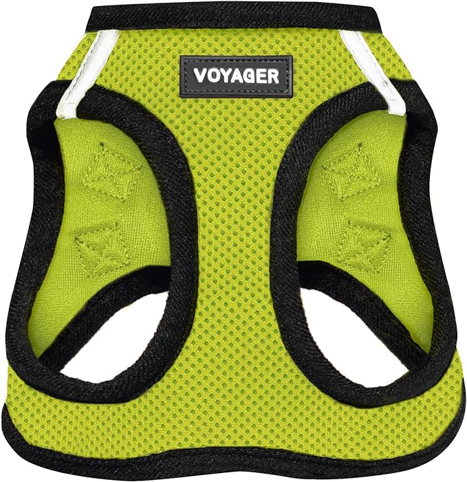Best Pet Supplies Voyager Step-in Air Harness - All Weather Mesh, Reflective, No Pull Harness for Dogs, Cats - Secure with Hook & Loop Fastener, Buckle, Double D-Rings - Lime Green/Black Trim, M
