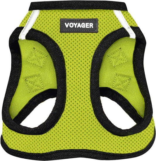 Best Pet Supplies Voyager Step-in Air Harness - All Weather Mesh, Reflective, No Pull Harness for Dogs, Cats - Secure with Hook & Loop Fastener, Buckle, Double D-Rings - Lime Green/Black Trim, M