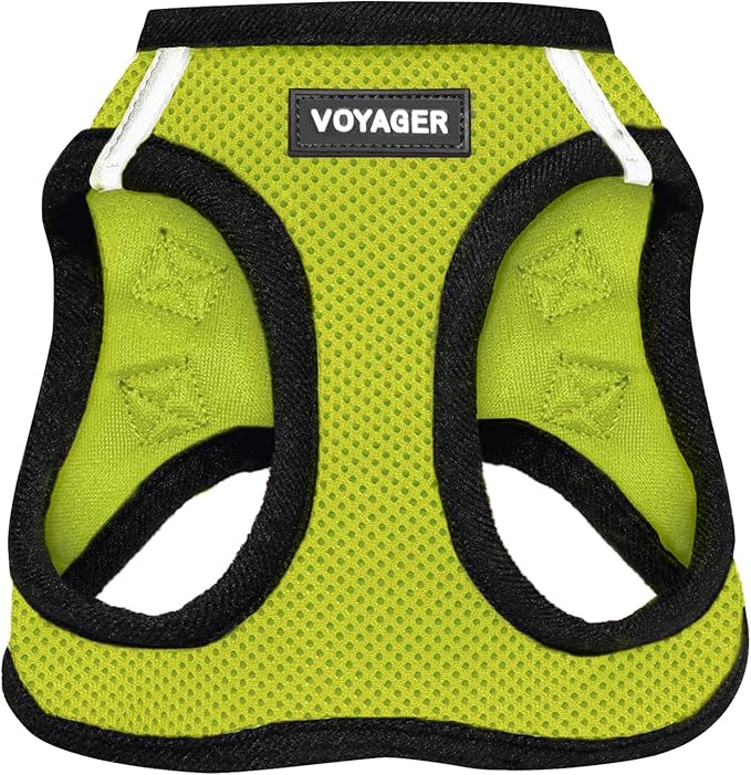 Best Pet Supplies Voyager Step-in Air Harness - All Weather Mesh, Reflective, No Pull Harness for Dogs, Cats - Secure with Hook & Loop Fastener, Buckle, Double D-Rings - Lime Green/Black Trim, XXS