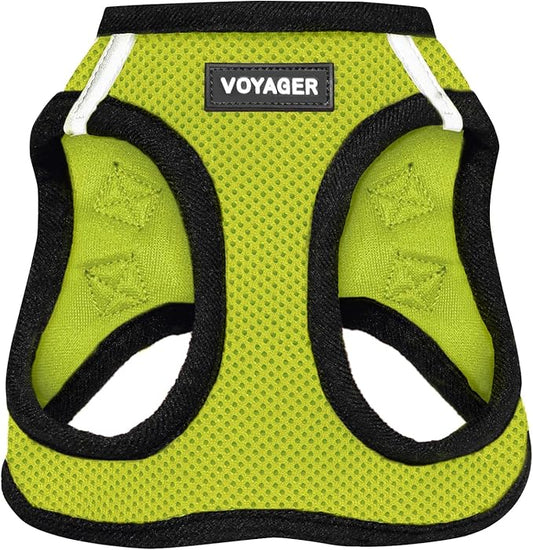 Best Pet Supplies Voyager Step-in Air Harness - All Weather Mesh, Reflective, No Pull Harness for Dogs, Cats - Secure with Hook & Loop Fastener, Buckle, Double D-Rings - Lime Green/Black Trim, L