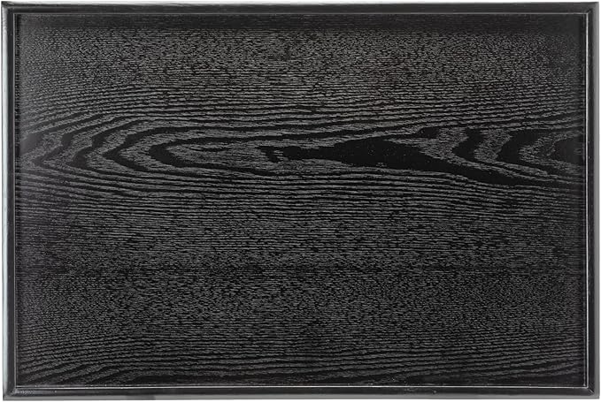 24 x 16 Inches Extra Large Solid Wood Serving Tray for Tea Coffee Table Snack Food Meals Serving Plate Kitchen Party Bar Breakfast Server with Raised Edges Black Wooden Decorative Ottoman Tray