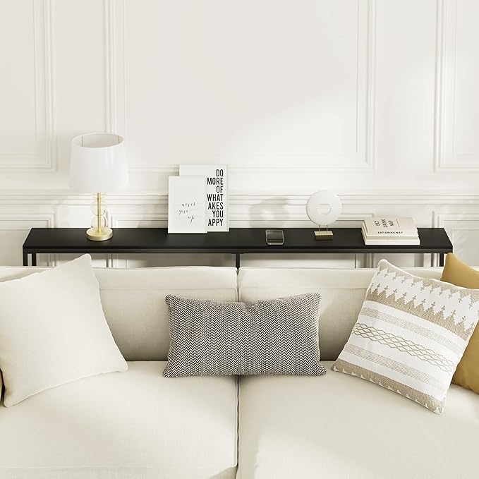 70.9" Console Table,Modern Extra Narrow Long Sofa Table Behind Couch,Skinny Entry Table with Black Metal Frame for Living Room, Hallway,Classic Black