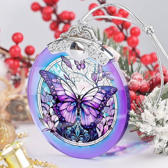 Butterfly Stained Glass Christmas Ornament - Tree Decoration Idea