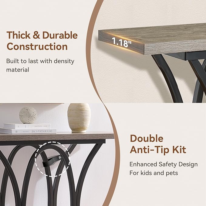 BedsPick Entryway Console Table, 40 Inch Narrow Wood Hallway Table Foyer Table Behind Couch, Sofa Table with Metal Legs and 1.18 Thick Board (Grey)