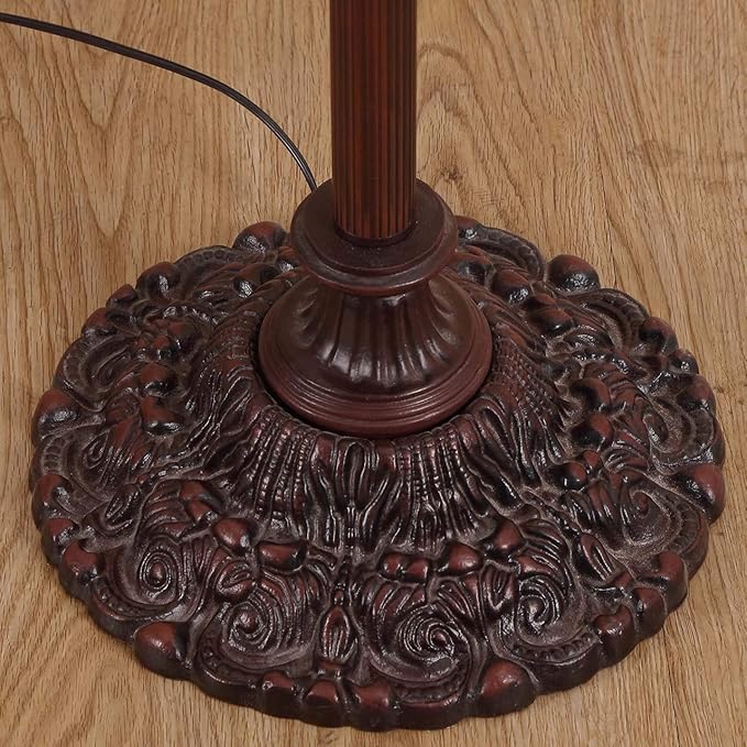 Bieye L10242 Baroque Tiffany Style Stained Glass Floor Lamp with 17-inch Wide Lampshade, 65-inch Tall (Red)